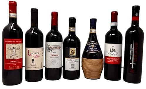 Mix Cassa da 7 bottiglie di Vini Rossi Italiani Chianti, Morellino, Sagrantino, Montepulciano, Morro D'Alba