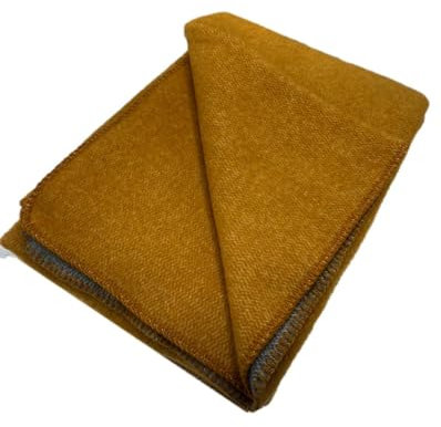 Wollplaid Oberbett Wolldecke Neuseelandwolle doppelt, 100% Wolle, 140x200cm, 490g/m2 (gelb/grau) im Geschenk Verpackung