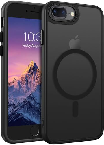 DUEDUE Magnetic Case for iPhone 7 Plus/iPhone 8 Plus Case [Compatible with MagSafe] Slim Translucent Matte Back, Full-Body Protective Shockproof Phone Case Cover for iPhone 7 Plus/8 Plus 5.5, Black
