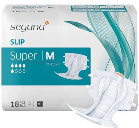 SEGUNA Slip Super, Inkontinenz Windeln für Erwachsene, Frauen, Männer, Windeln bei schwerer Blasenschwäche, Stuhlinkontinenz (M (Beutel 18 Stück))
