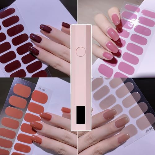 Quinnas Gel Nail Stickers With UV Light Kit, Vorist Gel Nail Strips, Semi Cured Gel Nail Strips, Gel Nail Polish Kit With UV Light, 4 Colors With UV Light (Set-O)