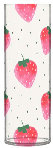 Wasserfarbene, rosa Erdbeer-Kunststoff-Blumenvase für Heimdekoration, 30 x 9 cm, transparente Vase für Hochzeit, Esstisch, Bücherregal, Bibliotheksdekoration