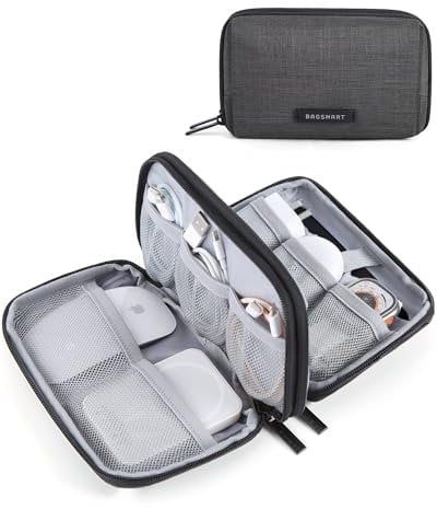 bagsmart Electronics Organizer Travel Case, Cable Organiser Pouch, Travel Essentials, Tech Organiser, Travel Accessories Bag for Charging Cable, Flash Drive, Power Bank, USB, Black
