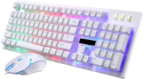 TINEASUR 1set Wired Usb White Game Keyboard Set with Ergonomic Design Anti-Ghosting Mechanical Feel Keyboard and Mouse for Computer Use