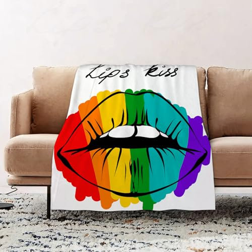 EOMKSE Kuscheldecke Flauschig Decke - weiche warme Fleecedecke 150x200cm als Decke Sofa,Glamour Awesome Regenbogen Kreis farbige Lippen Farbe Mund Community Design S,Wohndecke oder Couchdecke überwurf