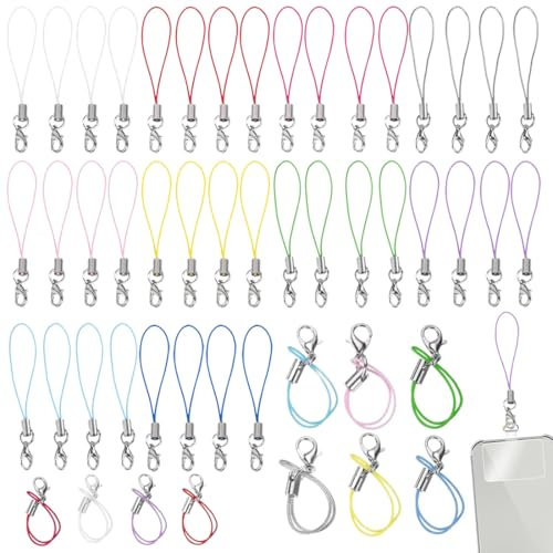 50 Stück Mischfarbe Mobile Phone Lanyard Strap for Keyrings, Mobile Phone Pendant Loops with Carabiner, Phone Ring Strap, Mobile Phone Charm Cord for Pendents, USB Key Pendant
