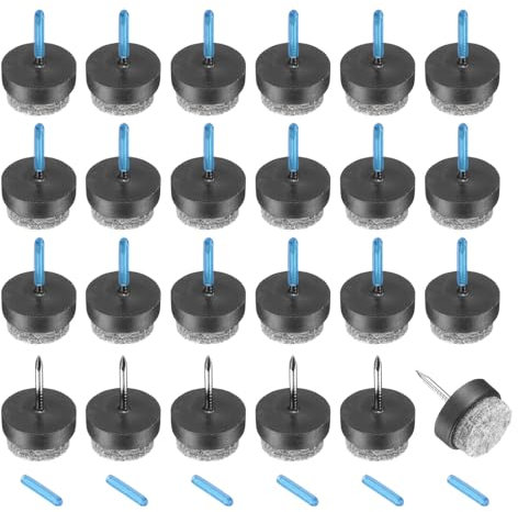 sourcing map 24Pcs Nail-on Felt Furniture Pads, Round Felt Pads Furniture Sliders Floor Protectors for Wooden Furniture Table Sofa Chair Leg (17mm, Black)