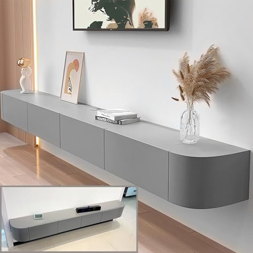 Coubird Floating tv unit wall mounted，grey tv stand cabinet Modern entertainment decoration TV control center, storage TV cabinet suitable for living room, bedroom, office (grey, 220cm/86.6in)