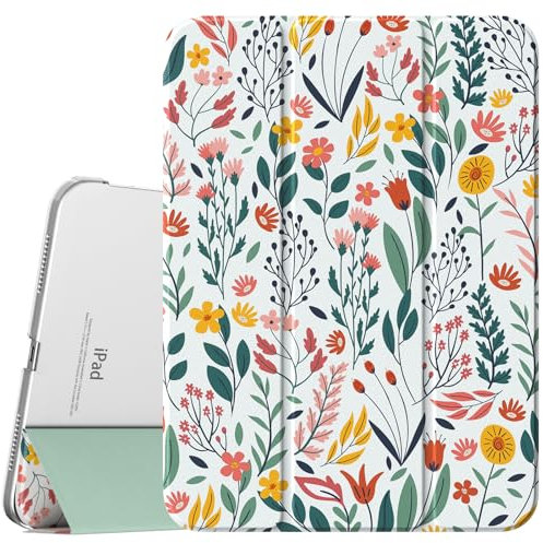 TiMOVO Funda para iPad (A16) 11ª Generación 2025 11 Pulgadas/iPad 10ª Generación 2022 10,9 Pulgadas, Delgada Carcasa Trasera Dura Translúcida con Soporte Trifold, Flores