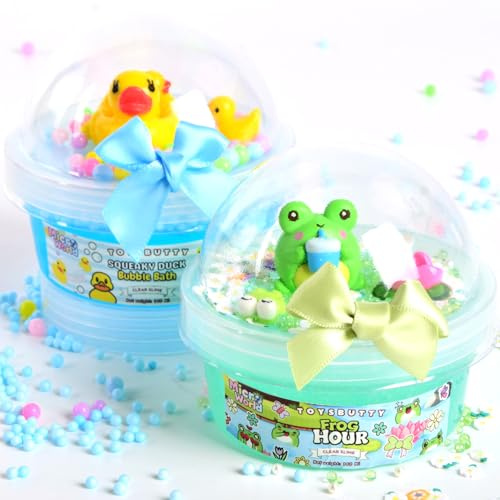 ToysButty Slime Set für Kinder, 2 Pack Duftende Mini-Welt Slime mit Enten Charms, Weiches & Nicht Klebendes Klares Knete Spielset mit Mix-Ins, Stressabbau Geschenk für Jungen Mädchen Geburtstag Party