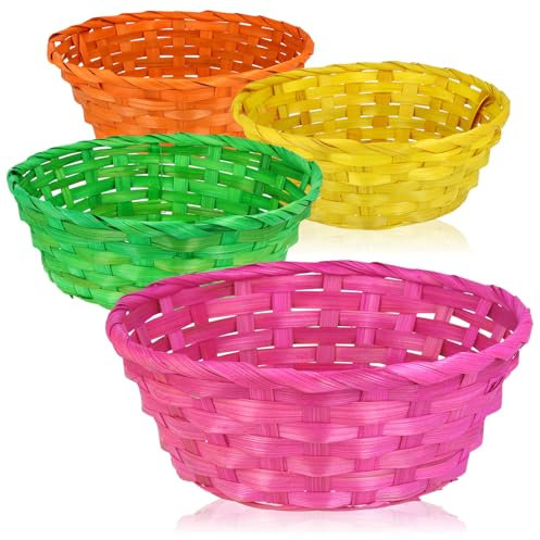 com-four® 4x Bastkorb in bunten Farben zur Dekoration - Osterdeko - Körbchen für Ostereier, Brötchen, Snacks und Schlüssel - Osternest (4 Stück - bunt)