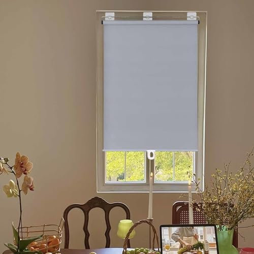 Tende A Rullo Oscuranti Per Interni,Tenda Avvolgibile Con Ventose Senza Foratura,Tende A Rullo Automatiche Retrattili,Parasole Temporanei Con Ganci Adesivo Per Casa/Ufficio,Grey-107x150cm/42x59in