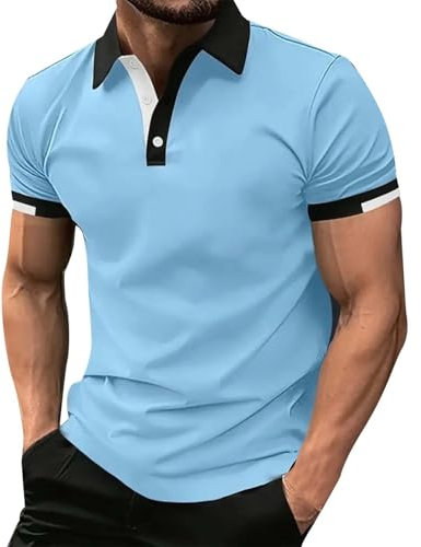 Men s Solid Polo Shirts Lightweight Pique Cotton Short Sleeve Activewear Plain Golf Shirt Regular Fit Casual Polos Textured Beach Tshirts Workwear (Light Blue,XL)