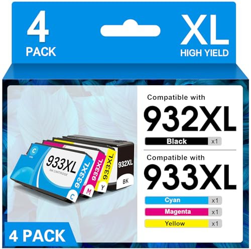 932XL 933XL Kompatible Druckerpatronen als Ersatz für HP 932 XL 933 XL 932XL 933XL 4 Multipack (Schwarz Cyan Magenta Gelb) Patronen Höher Kapazität für HP Officejet 6600 6700 7612 7510 7110 6100 7610