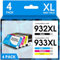 932XL 933XL Kompatible Druckerpatronen als Ersatz für HP 932 XL 933 XL 932XL 933XL 4 Multipack (Schwarz Cyan Magenta Gelb) Patronen Höher Kapazität für HP Officejet 6600 6700 7612 7510 7110 6100 7610