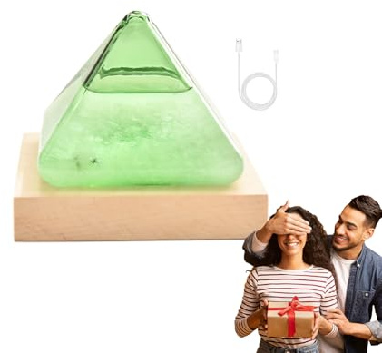 Wetterglas - Dekoratives grünes -Barometer, Crystal Sturm Pyramide | USB Sturm Display Instrumente mit leuchtendem Holzsockel für Schreibtischwetter und Bürotische Moderne Klimamonito