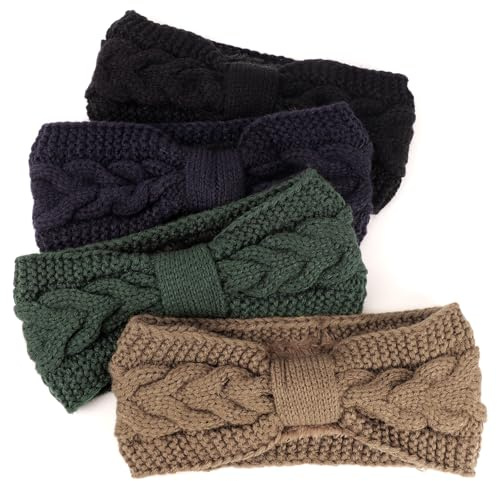 DRESHOW Damen Warm Gestricktes Stirnband Winter Ohrenwärmer Gehäkelte Kopfwickel Dickes Fleecefutter Haarbänder
