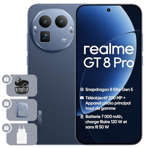 realme GT 8 Pro, IP69, Ricarica 50W, 7000mAh, 50MP IMX906 OIS, Display 6,78 2K 144Hz, Telephoto 200MP, Snapdragon 8850, 16+512 GB, Blu, Adattatore Incluso [Classe di efficienza energetica A]