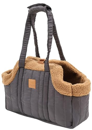 Hundetasche bis 7.5 kg Welpen Fleece Warm Hundetragetasche, Wendbarer Transporttasche für Hunde Katze - Tragetasche Schulterriemen und Aufbewahrungstasche (Grau, As Show)
