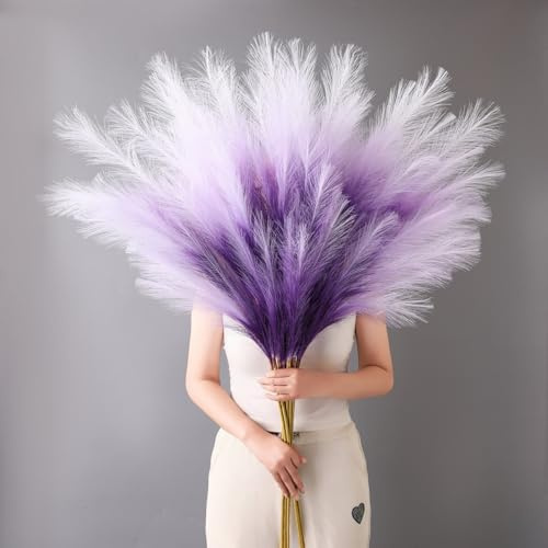 larber 8 Stück Pampasgras Künstlich Groß Decor 113CM,Künstliche Trockenblumen Deko Pampasgras Groß für Wohnzimmer Flur Treppe Hochzeits Vase Dekoration (Lila mit Farbverlauf)