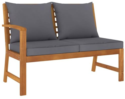 YunCangg Gartenbank 114,5 cm mit Dunkelgrauen Kissen, Massivholz Akazie, Witterungsbeständig, für Outdoor & Patio Möbel Set, Balkon, Veranda