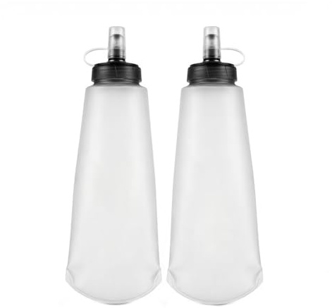 2 Pcs Soft Flask 500ml, Botella Agua Plegable con Tapa Antipolvo, Libre BPA, Válvula Mordida Silicona, Garrafa Agua para Chaleco Hidratación Trail Running, Ciclismo y Senderismo, 27,5x9,5cm, Blanco
