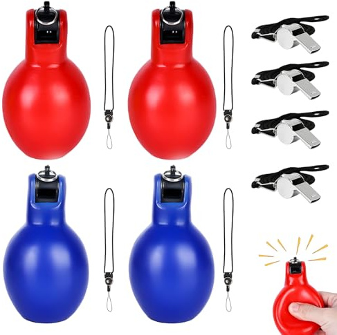 BAIFULAI Lot de 8 sifflets à main pour cours de sport : sifflet d'arbitre avec cordon de serrage, sifflets à presser à la main, sifflets bruyants pour arbitre, professeur de sport, dresseur de chien