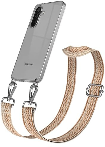 EAZY CASE Handykette - Verstellbares Taschenband kompatibel mit Galaxy A37, Schulterriemen, Handykordel mit Silikon Hülle, Umhängetasche, Beige Braun Silber