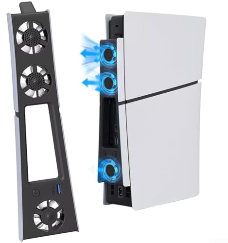 Für PlayStation 5 Slim Kühlerlüfter – Verstellbares, hohes und niedriges leises Kühlsystem für PS5 für Slim – extra USB-Anschluss, Gaming-Zubehör, horizontal, vertikale Passform, 26,5 cm