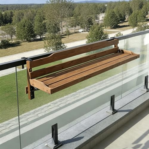 HSHBGS Balkonhängetisch Holz Klapptisch für den Außenbereich Terrasse | Beistelltisch Wetterfest Hängetisch Klapptisch für Garten Terrasse, Wandklapptisch(Brown,60cm)