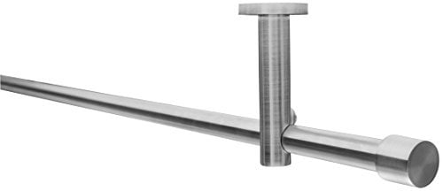 Gardinenstangen-Set, Ø 16 mm, geeignet zur Deckenbefestigung oder Wandbefestigung, 1-läufig Metall EDELSTAHL-OPTIK, 400 cm (2x200cm