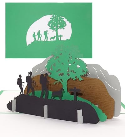 Grußkarte Wanderlust - 3D Pop Up Karte Wandern, Bergsteigen & Pilgern – als Reisegutschein, 3D Geschenkkarte, Geburtstagskarte & Einladungskarte für Wanderer, Bergsteiger und zur Pilgerfahrt