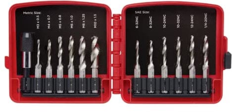 NEIKO 10059A Kombibohrer und Gewindebohrer-Set mit Schnellwechseladapter, 13-teilig, SAE (6-32NC bis 1/4-20NC) und metrischem Bohrer-Set (M3 auf M10), metrisches Gewindebohrer-Set