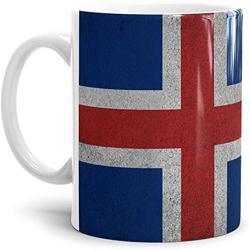 Tassendruck Flaggen-Tasse/Souvenir/Urlaub/Länder-Fahne/Kaffetasse/Mug/Cup - (Island, Retro-Optik)
