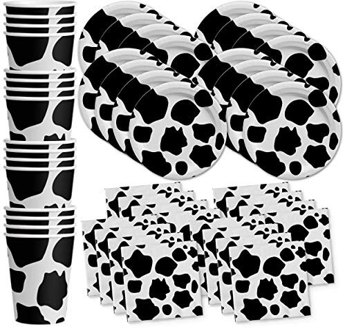 Cow Print Farm Animal Party Supplies - Cow Girl Party Supplies - Tabelware Set Includes Plates, Napkins and Cups | Kit for 16