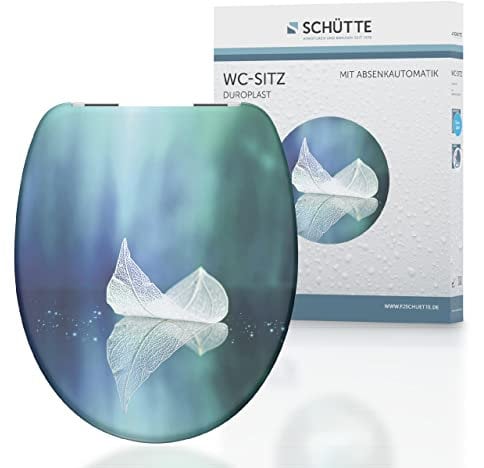 SCHÜTTE WC-Sitz LEAF mit Absenkautomatik aus Duroplast, hochwertiger Toilettendeckel mit 175kg Belastbarkeit, Toilettensitz mit Brille, Klodeckel für WC, Klobrille mit Motiv