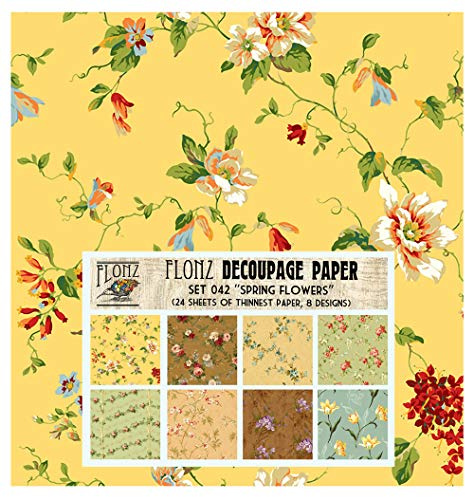 Decoupage Paper Pack (24 Sheets 6x6) Spring Flowers FLONZ Vintage Styled Paper for Decoupage and Craft