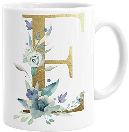 Personalised Initial E Any Letter Gold Shimmer Floral Mug Coffee Cup Tea
