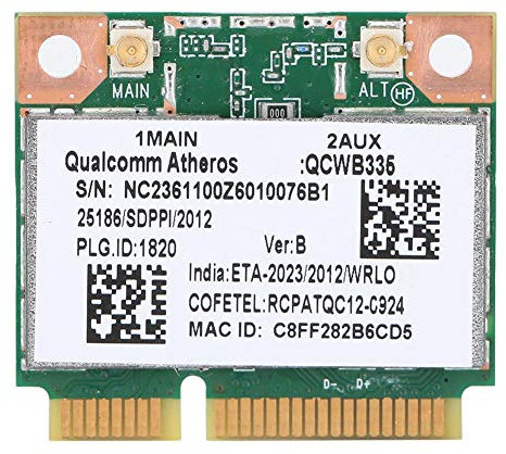 ASHATA Tarjeta de Red, Qualcomm Atheros AR9565 QCWB335 150M Mini PCI-E Tarjeta de Red inalámbrica Bluetooth Universal, Tarjeta de Red Bluetooth 2.4G para HP/DELL/Acer, etc.