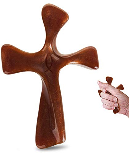 Soothe My Restless Soul Prayer Cross- Faith Gifts For Women- Handheld, Comforting Design for Clutching, Clinging and Praying- Peaceful, Calming Bereavement Sympathy Gift- Brown Resin (1 Cross)