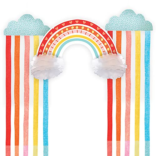 Amscan 290169 - 3-teilige Hängedekoration Regenbogen, 2 Papier-Vorhänge, Größe 41,2 x 170 cm und 1 Regenbogen circa 64 cm, Dekoration aus Papier
