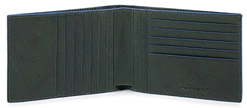 Piquadro Herren Geldbörse Grün Leder Minimalistisch Dreifach gefaltet 3 Sektionen 6 Taschen Einfarbig