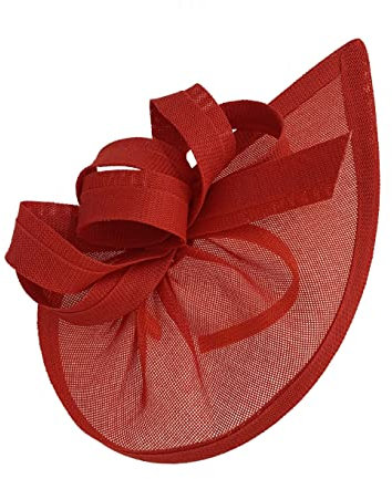 Caprilite Fascinator / Fascinator, vegan, mit Mond-Reifen, Kopfband, Hochzeit, Ascot Races, maßgeschneidert, Sinamay-Scheibe, rot, Einheitsgröße