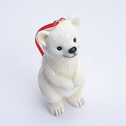 HYFAN Mini statuetta da appendere a forma di orso, piccola scultura, regalo per le persone, albero di Natale, casa, ufficio, auto, decorazione per interni e giardino con corda (nuovo, orso bianco)