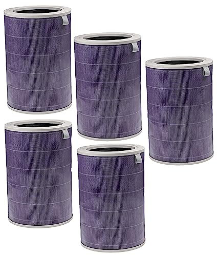 vhbw 5x HEPA Filter compatible with Xiaomi Mi Air Purifier 2 Air Cleaner - Spare Air Filter with Integrated Active Carbon Filter, Antibacterial