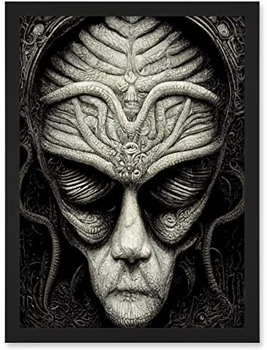 Doppelganger33 LTD Alien Grays Monochrome Gothic Horror Artwork Framed Wall Art Print A4