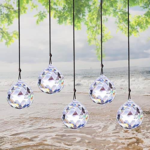 Seasboes 5 Stück Sonnenfänger Kristall, Sun Catcher Fensterdekoration, Prisma Deko Anhänger, Regenbogen Sonnenfänger, Fensterdeko Glas für Zuhause Büro Garten Dekoration