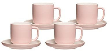 Ritzenhoff & Breker Jasper Espressotassen mit Untertassen, 4er Set, Rosé, 240 ml, Espressogeschirr mit Soft-Touch-Haptik & Mattglasur, Spülmaschinengeeignet