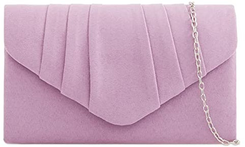 fi9® Plain Suede Pleated Wedding Ladies Party Prom Evening Clutch Hand Bag Purse (Lilac)