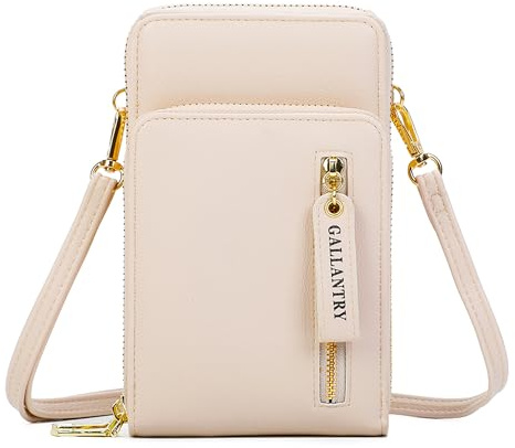 Gallantry Sac Pochette Bandoulière Femme pour Smartphone - Petit Sacoche Zippé 6.7 Pouces Iphone 13 14 Pro Max - Multifonction Carte PU Cuir Léger - Chic Tendance (BEIGE)